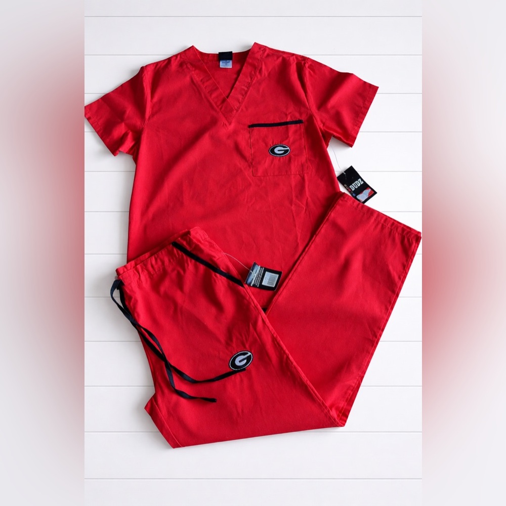 UGA Scrub Dudz Georgia Bulldogs NWT Pants Top Set XS extra small unisex